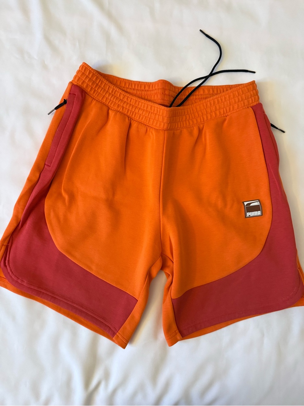 PUMA Men’s Orange/Red Colorblock Athletic Shorts Drawstring Pockets XL